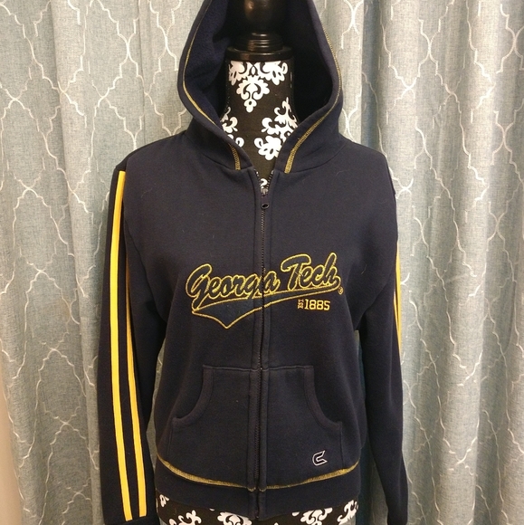 🐝 VINTAGE GEORGIA TECH YELLOW JACKETS NAVY FLEECE FITTED JACKET LARGE - Picture 1 of 6